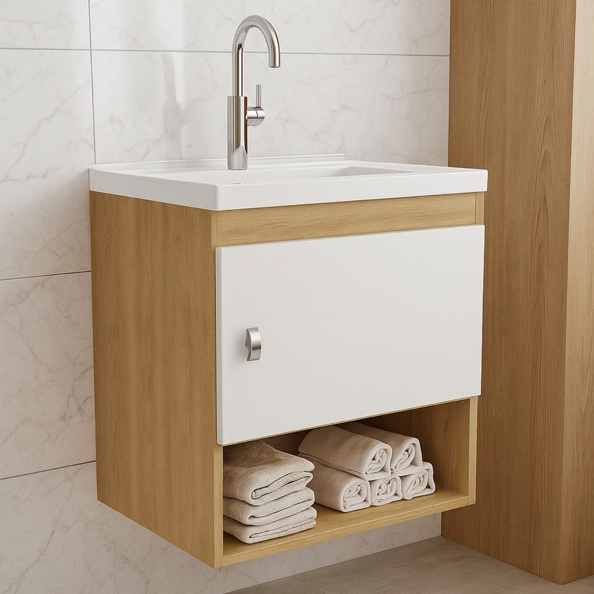 MUEBLES 2020 - Mueble de baño con lavamanos Linz Almendra Blanco
