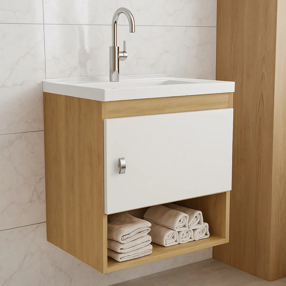 MUEBLES 2020 - Mueble de baño con lavamanos Linz Almendra Blanco