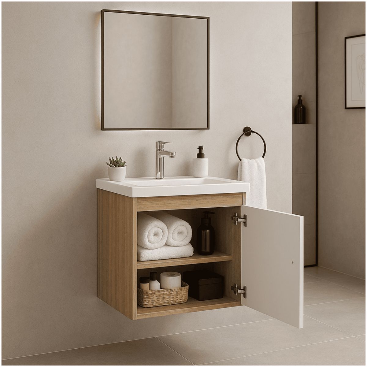 MUEBLES 2020 - Mueble de baño con lavamanos Linz Almendra Blanco