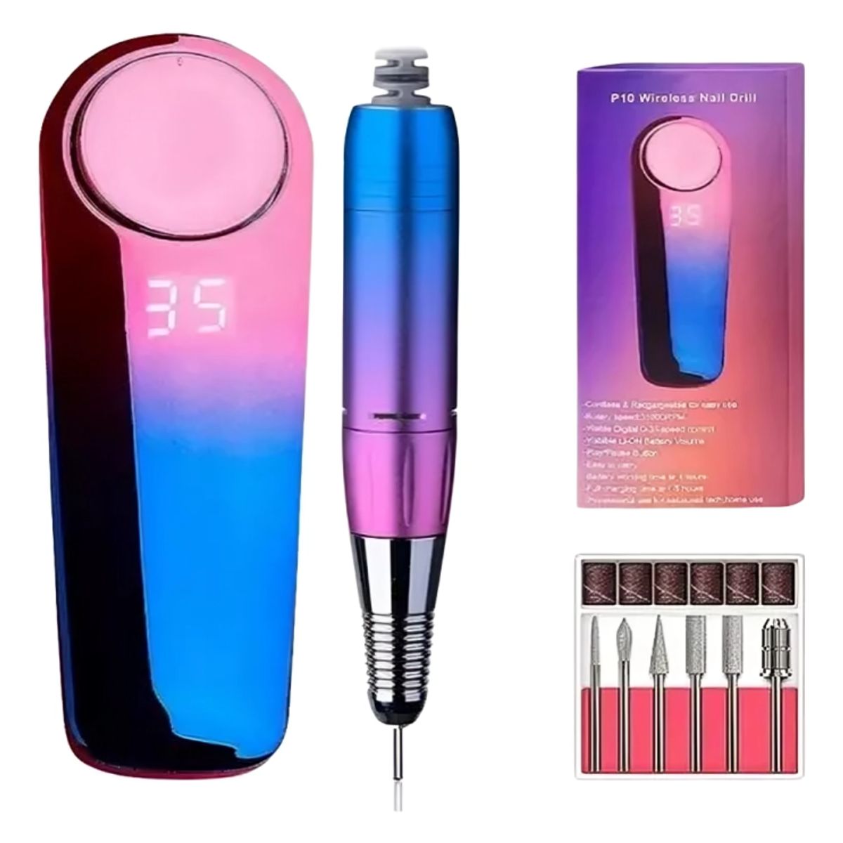 GENERICO - Pulidor De Uñas Profesional Recargable P10 Con Accesorios