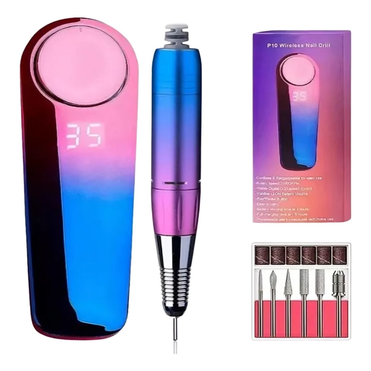 GENERICO - Pulidor De Uñas Profesional Recargable P10 Con Accesorios