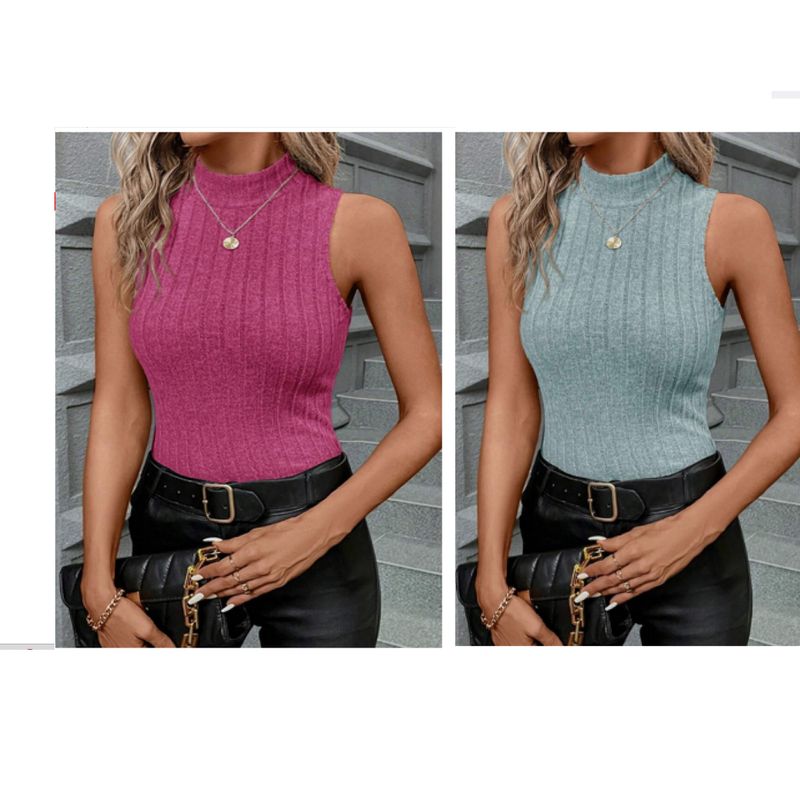 GENERICO - Prenda Kit 2 Top Cuello Alto Tejidos Fucsia Y Verde Celeste Tall L