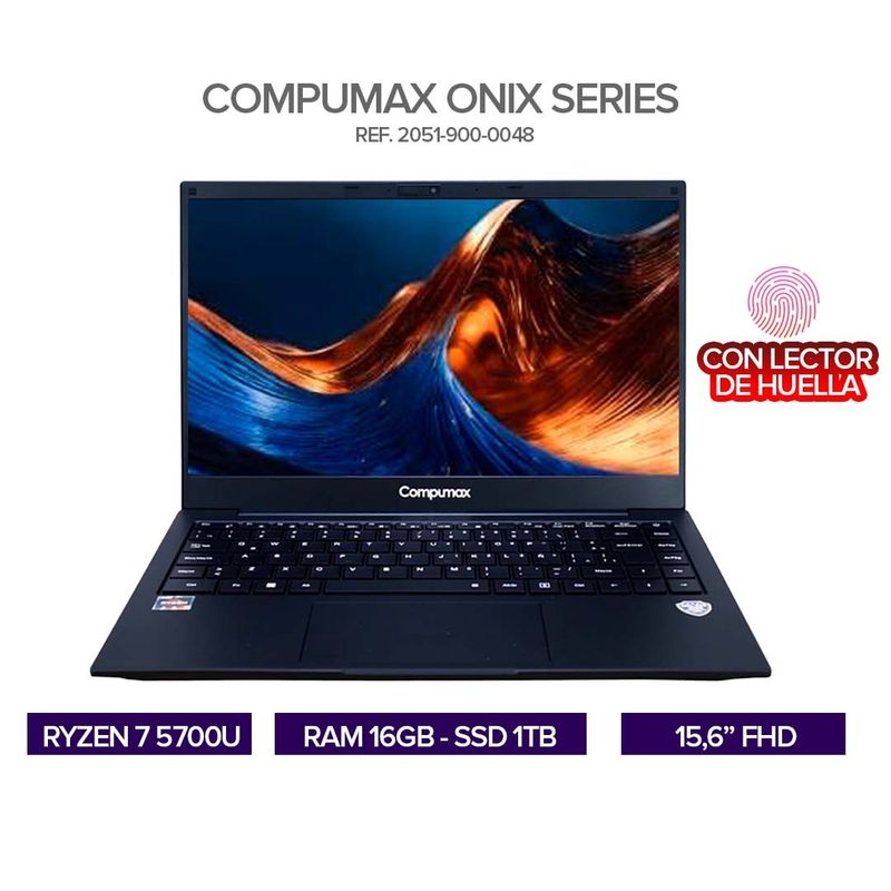 COMPUMAX - Portátil Compumax Ryzen 7 5700U RAM 16GB SSD 1TB Pantalla 15.6” FHD / Lector de Huella