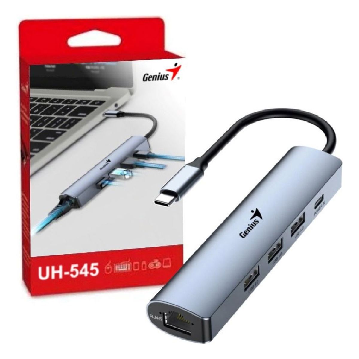 GENIUS - Adaptador Genius 5 En 1 Uh-545 Hub Usb C A Red Usb