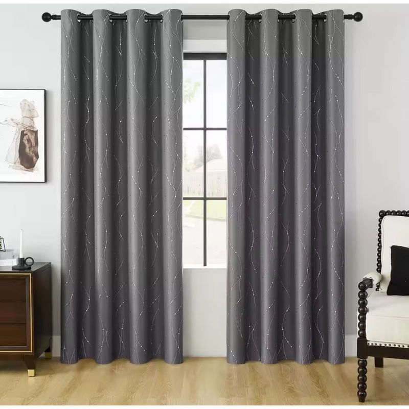 ONE PIXEL - Cortina Blackout Un Paño 132x214cm Aislante Color Gris Con Diseño