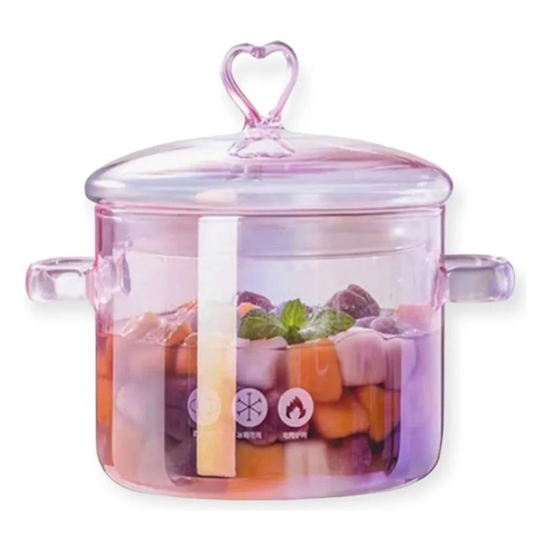 GENERICO - Olla De Vidrio Transparente Rosa Tornasol 1.5 L Con Cucharon