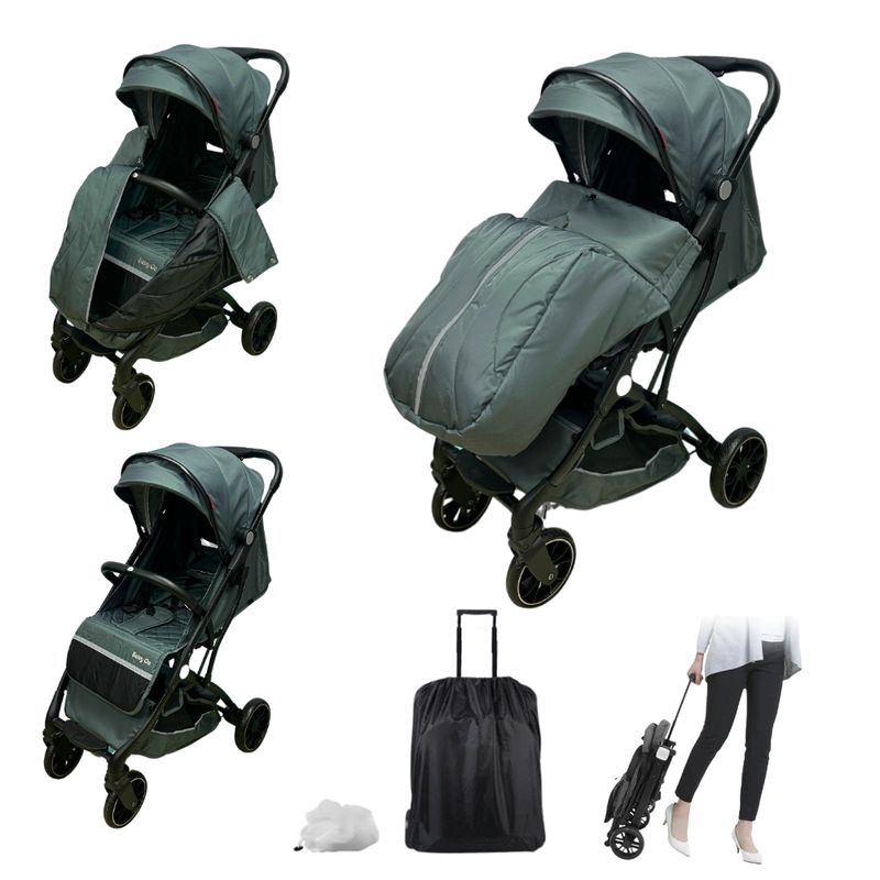 BABY ON - Coche Maleta de bebé Baby On Tureli +Cubrepies Verde Petrole