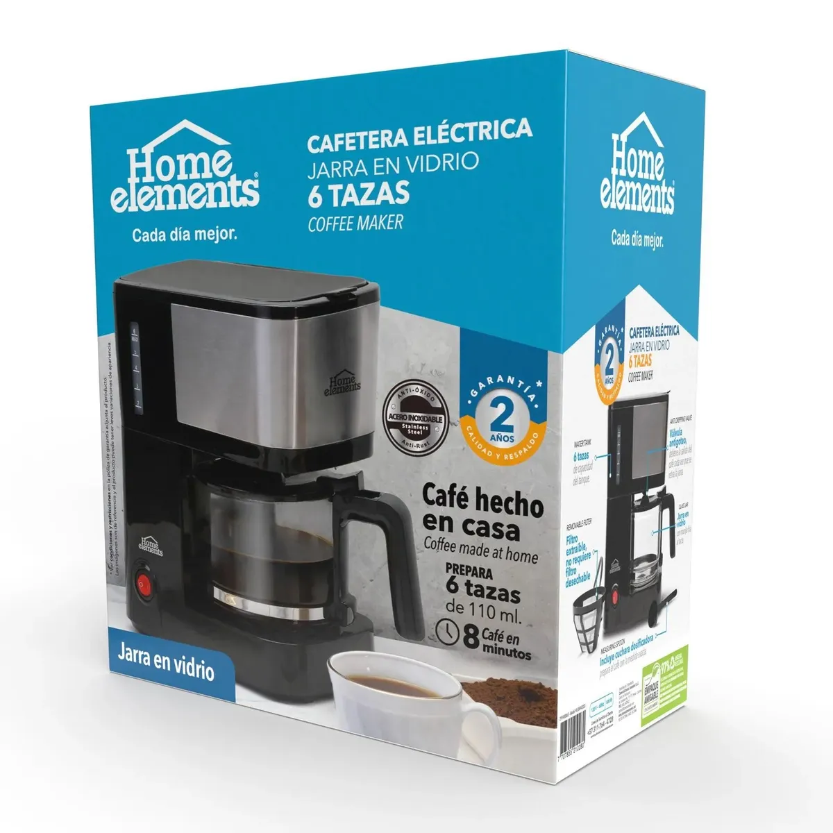 HOME ELEMENTS - Cafetera Home Elements Hecm-9420ss Negra 6 Tazas