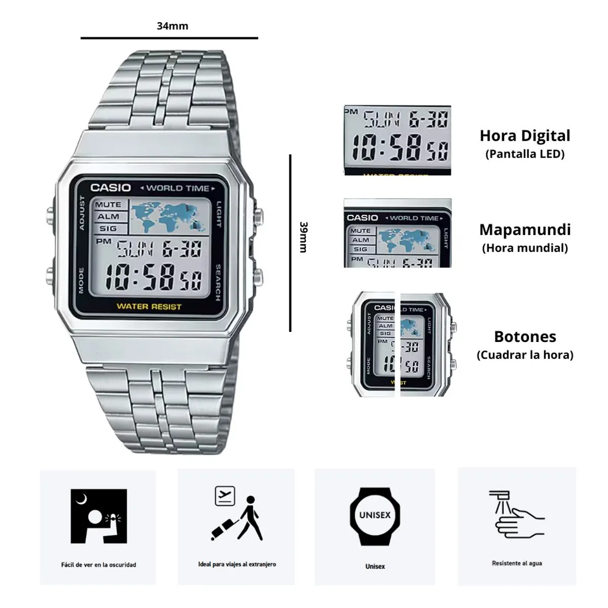 CASIO - Reloj Casio Modelo A500WA-1DF Diseño Clásico