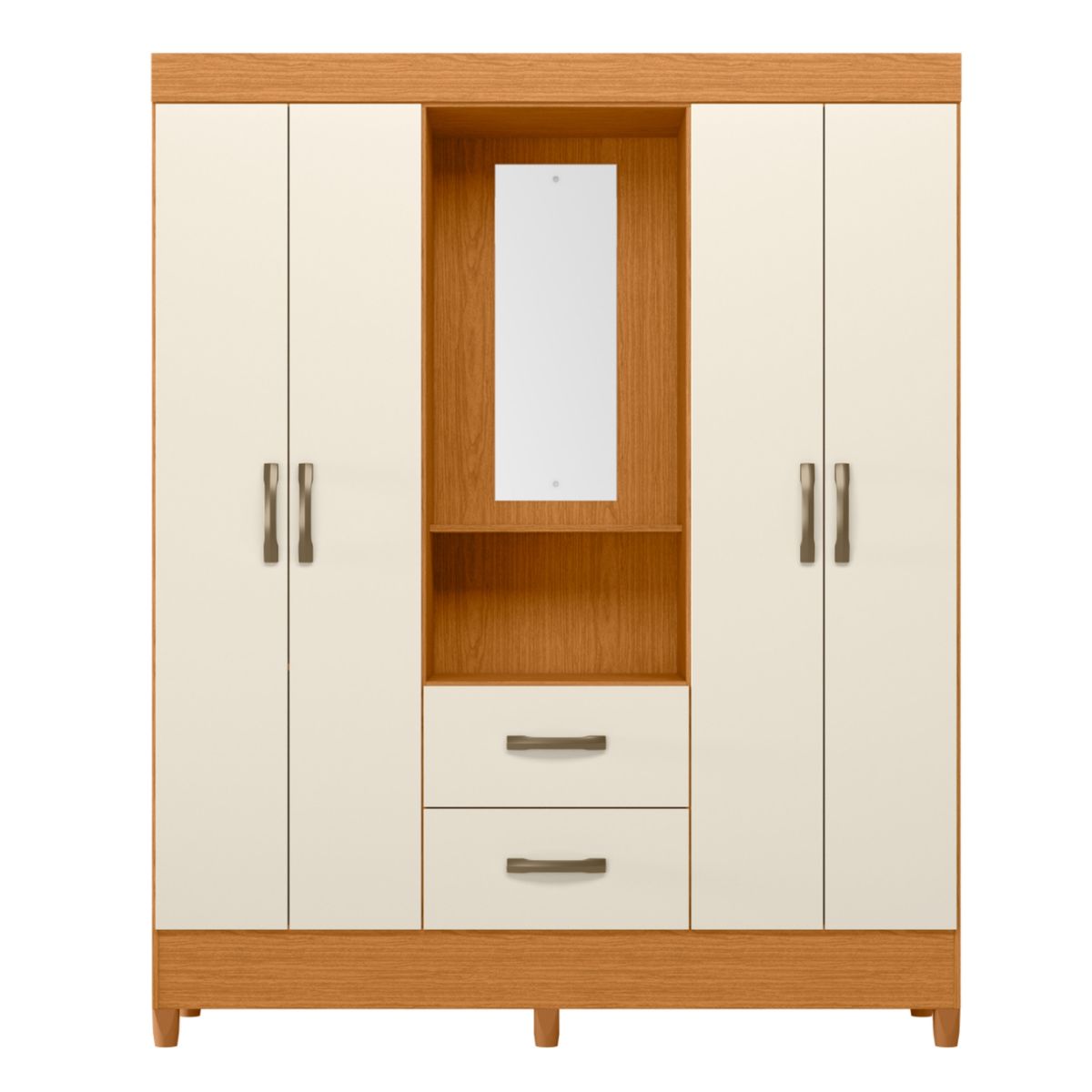 AKIVOY - Closet Armario Mobi 4 Puertas con Espejo Color Cafe - Beige