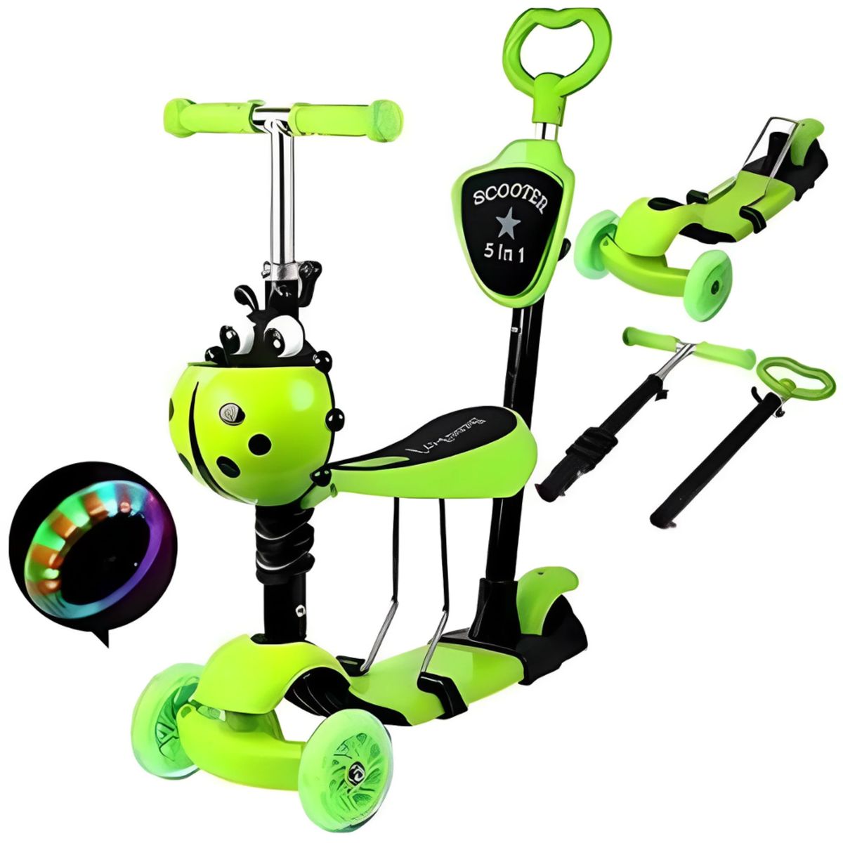 GENERICO - Patineta Led Mariquita Para Niños Scooter Con Ajuste