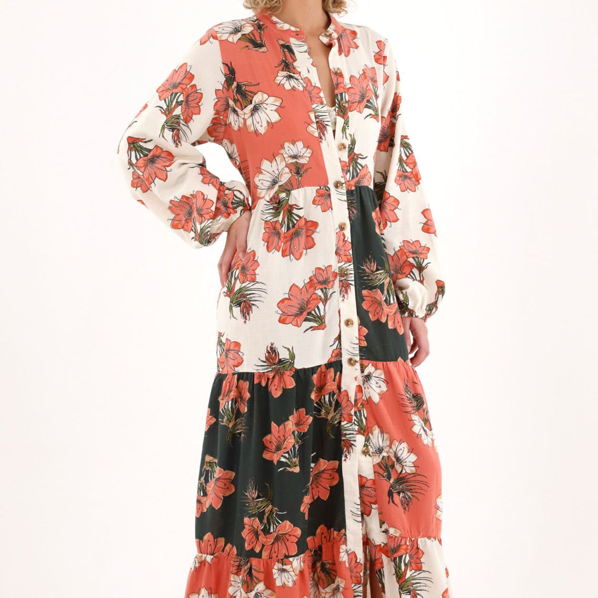 TOPMARK - Vestido largo estampado cuello neru para mujer