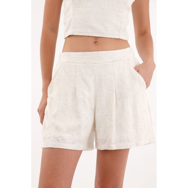 TOPMARK - Short con tela bordada en delantero crudo para mujer