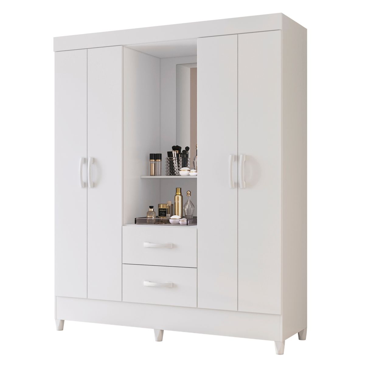 AKIVOY - Closet Armario Mobi 4 Puertas con Espejo Color Blanco