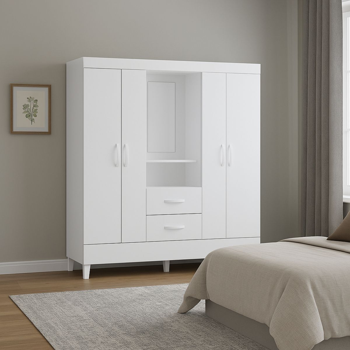 AKIVOY - Closet Armario Mobi 4 Puertas con Espejo Color Blanco