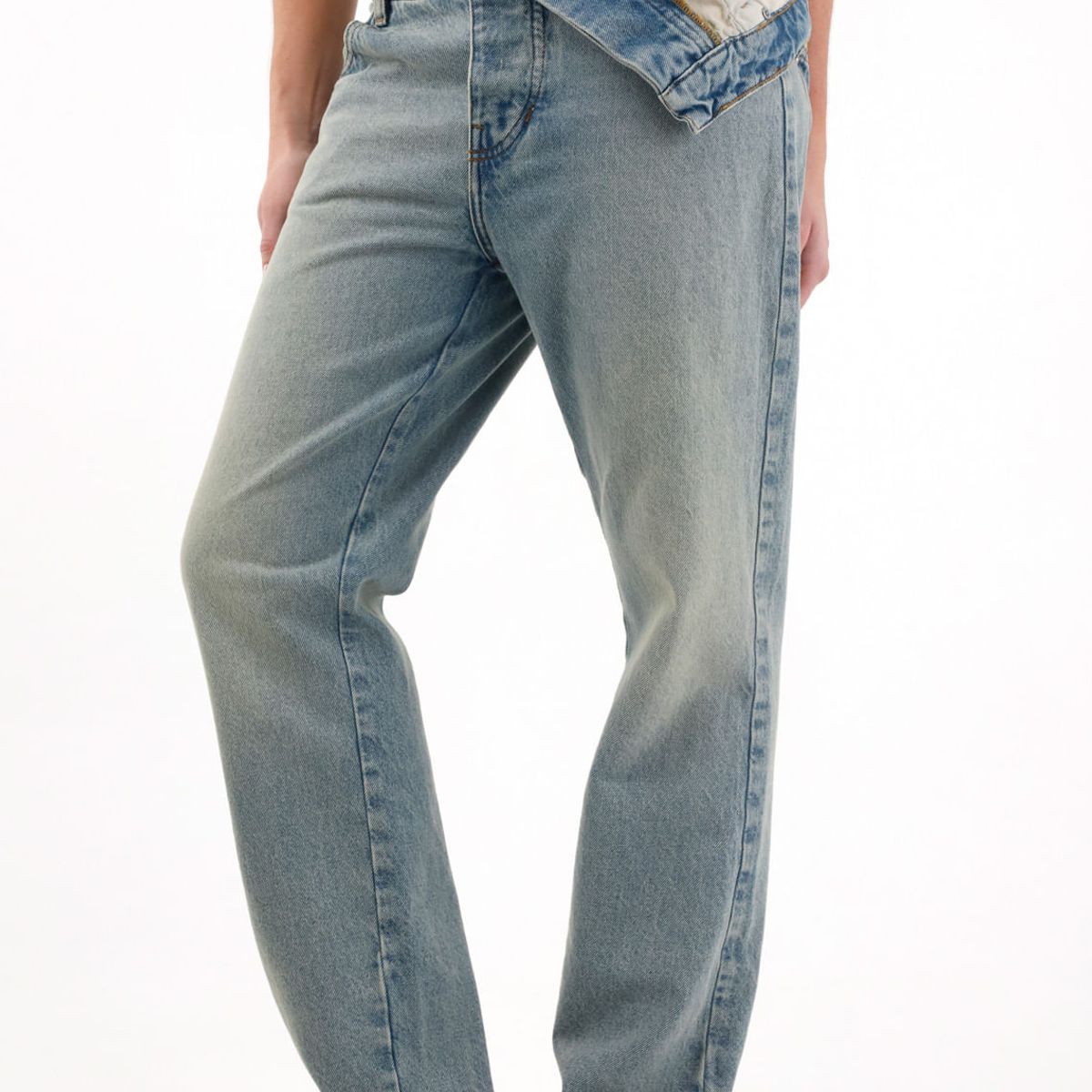 TENNIS - Jean Recto de tiro medio con doblez en pretina azul para mujer