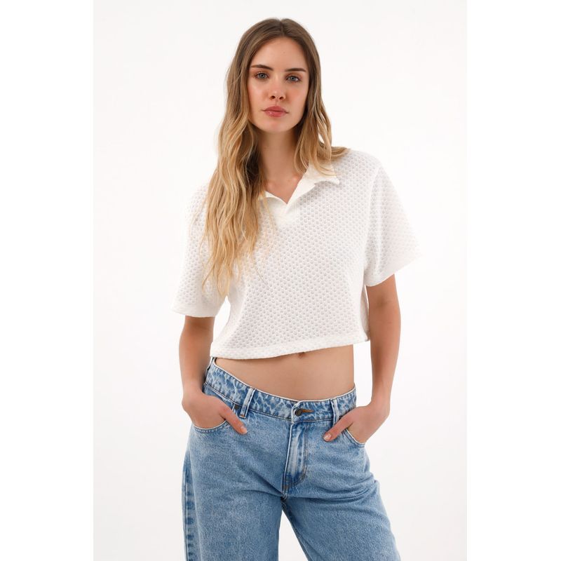 TOPMARK - Camiseta crop amplia crudo para mujer