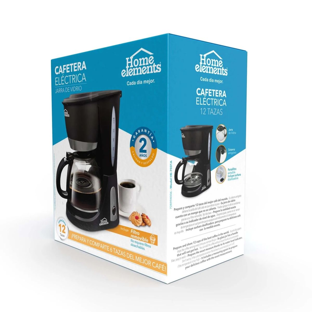 HOME ELEMENTS - Cafetera Eléctrica Home Elements He-7031a Negra 12 Tazas