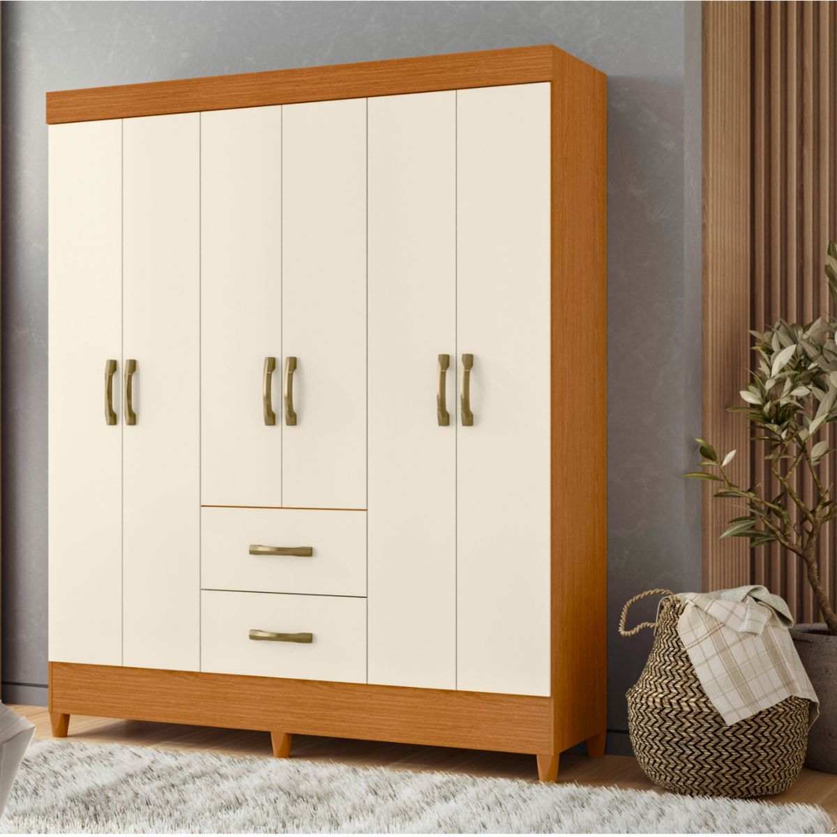 AKIVOY - Closet Armario Mobi 6 Puertas Color Cafe - Beige