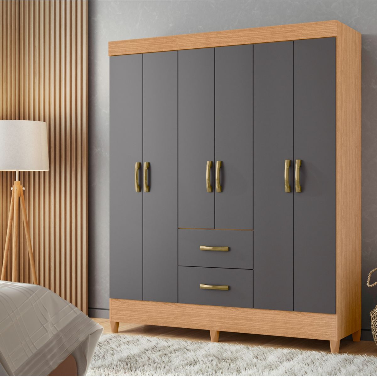 AKIVOY - Closet Armario Mobi 6 Puertas Color Cafe - Gris