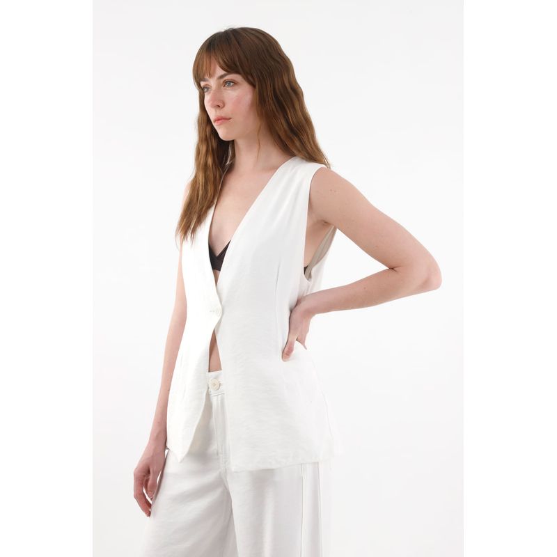TENNIS - Chaleco largo con escote en V crudo para mujer