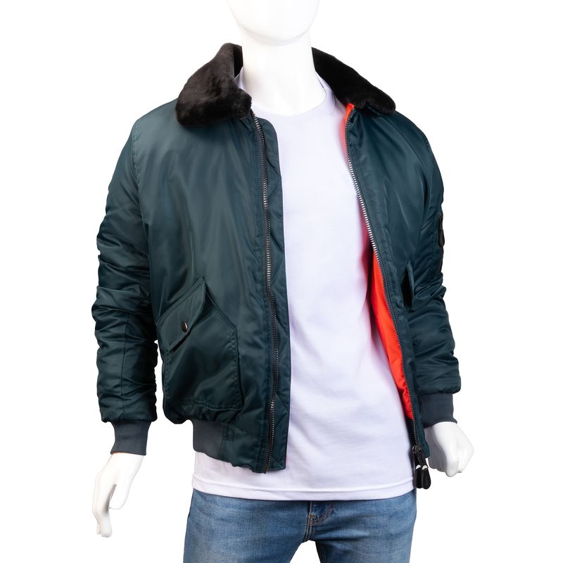 ALMA DE AVIADOR - Chaqueta Super Nylon Verde Cuello Ovejo Bomber MA-1-Alma de aviador