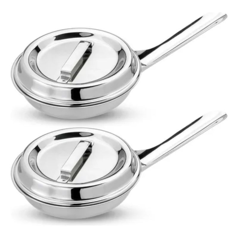 GENERICO - Set x2 Sartén Huevos 15cm Acero Quirurgico 1810 Con Tapa Premium
