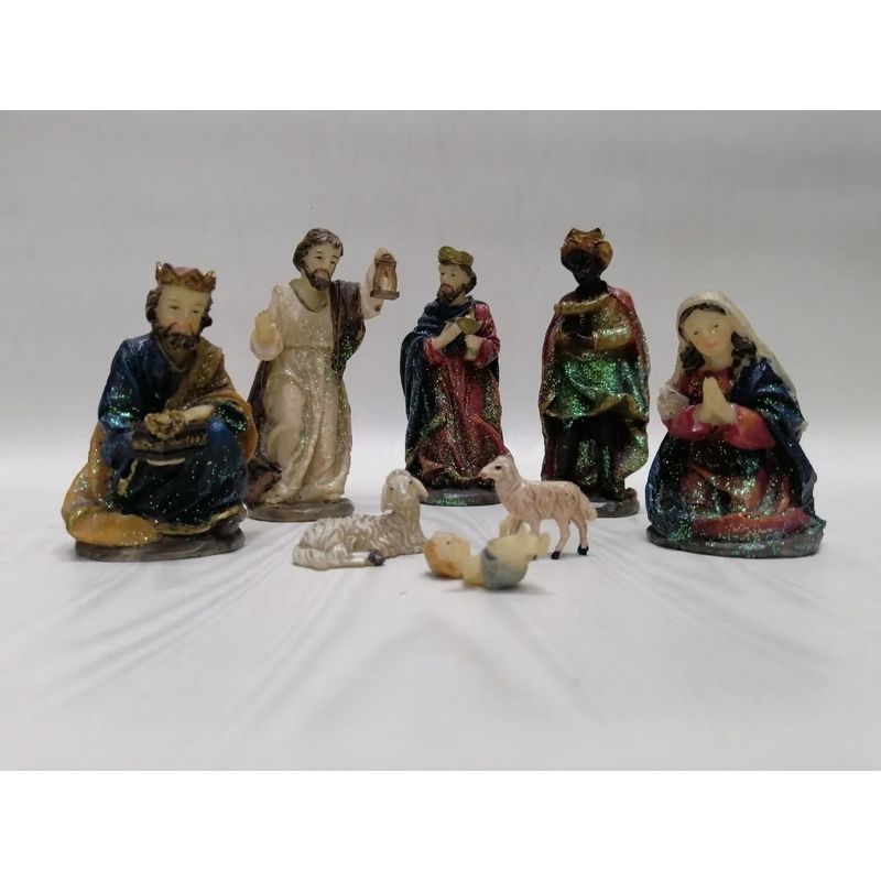 GENERICO - Pesebre Antiguo Italy Santini En Marmolina Y Oleo 8 Piezas