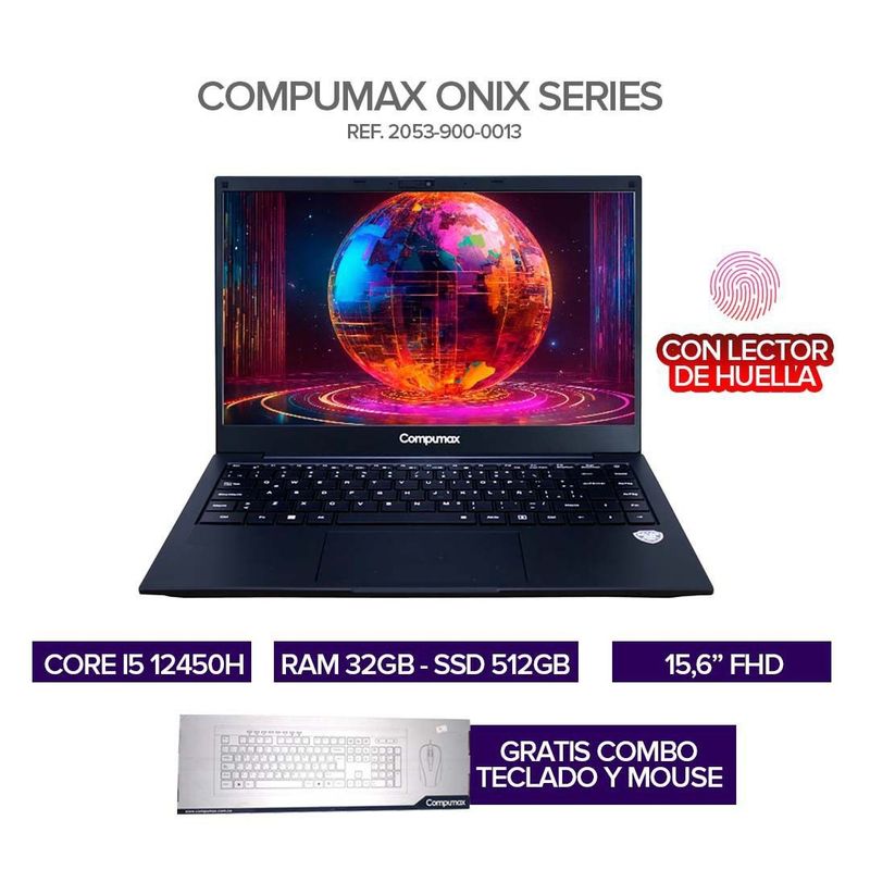 COMPUMAX - Portátil Compumax Core i5 12450H  RAM 32GB  SSD 512GB  16” FHD  Lector de Huella + Combo