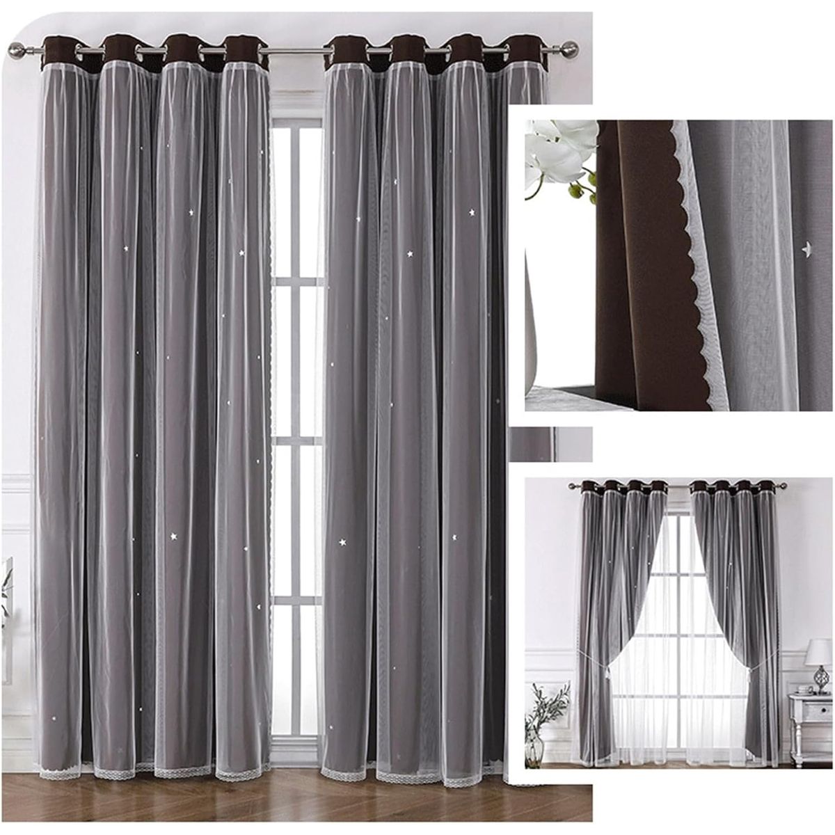 ONE PIXEL - Cortina Blackout Anti Luz, 2 Paños 132x244 - Marron One Pixel