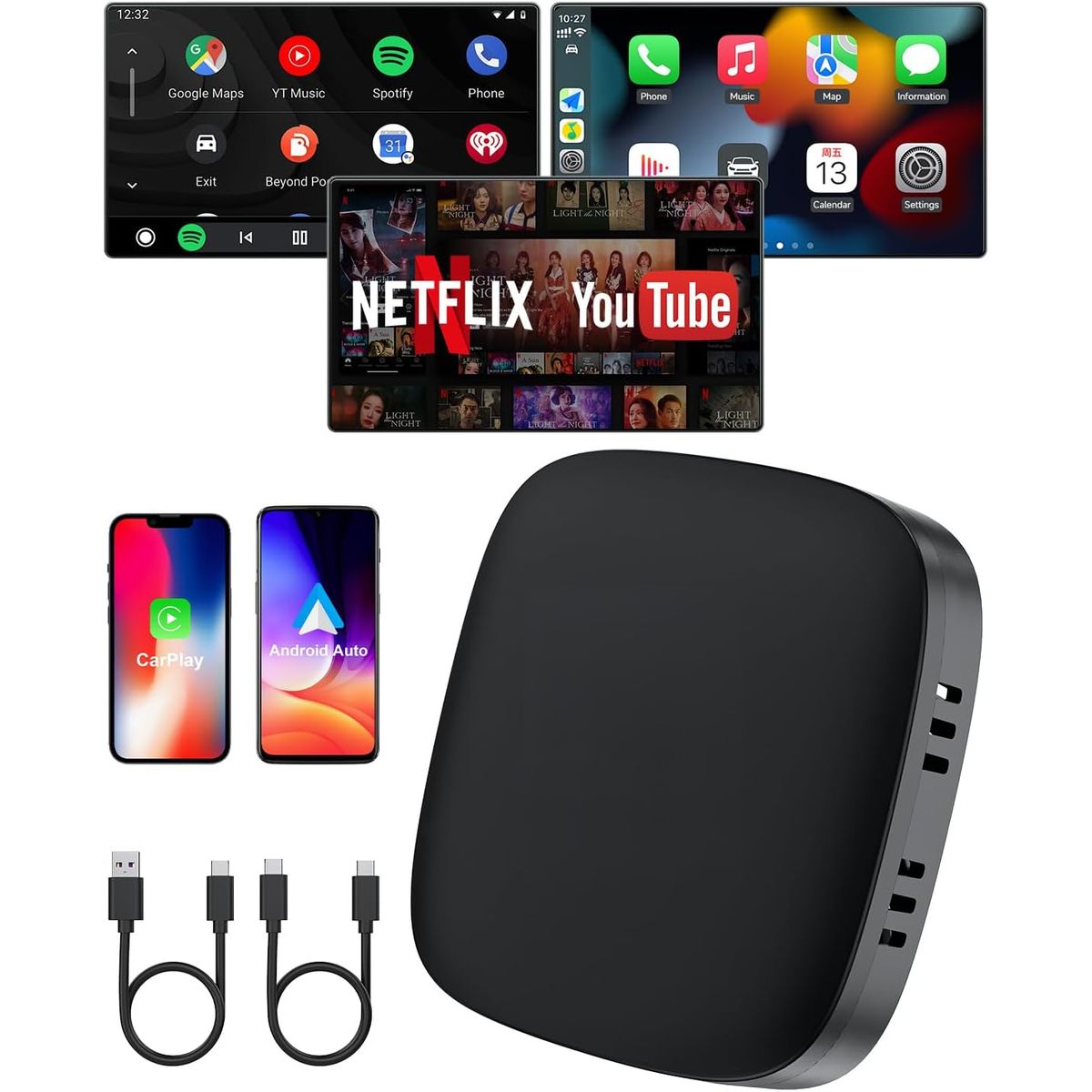 GENERICO - Box Inalámbrico Android Auto CarPlay YouTube PlayStore Apps