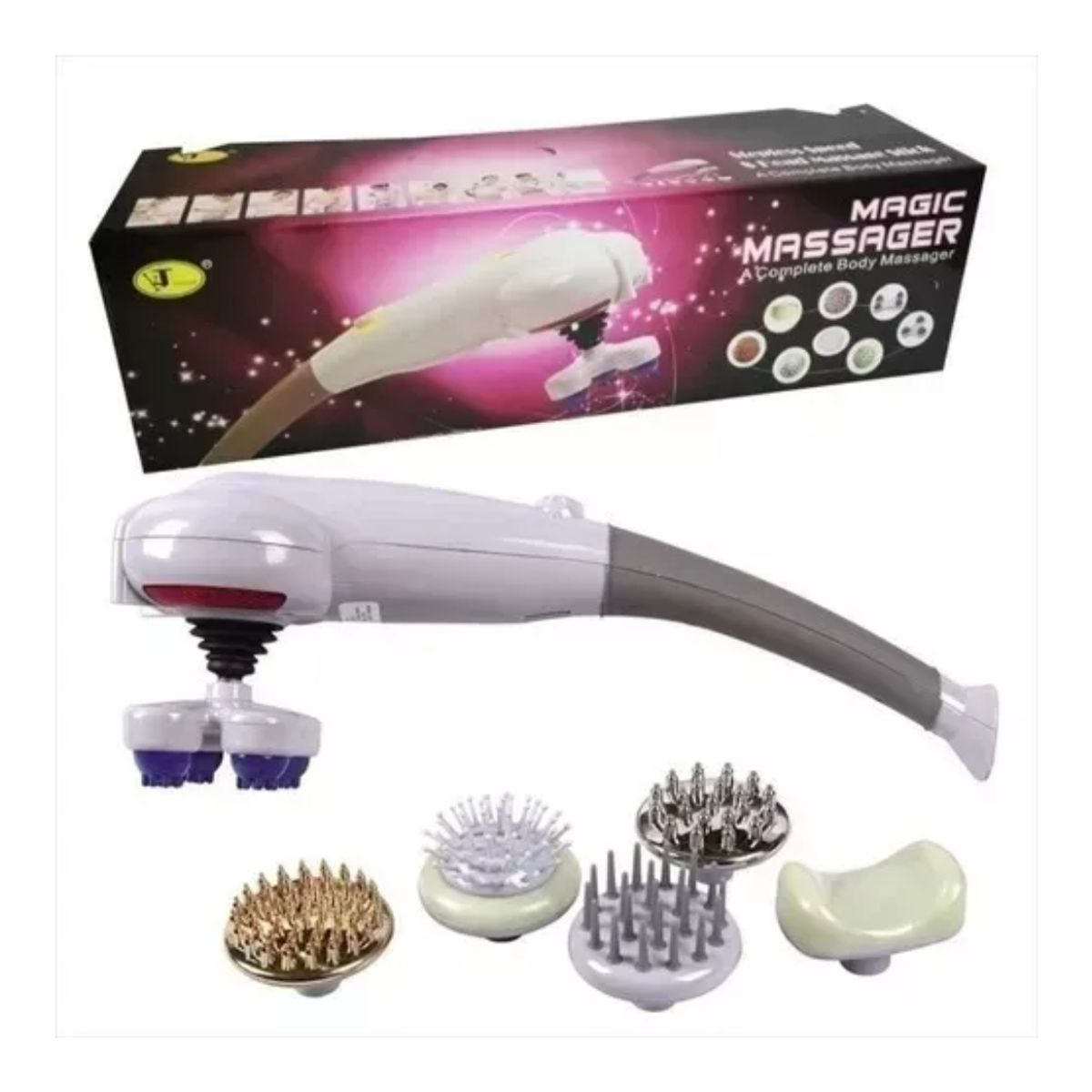 GENERICO - Masajeador Relajador Magic Massager 7 En 1 + Puntas Color Gris 110V