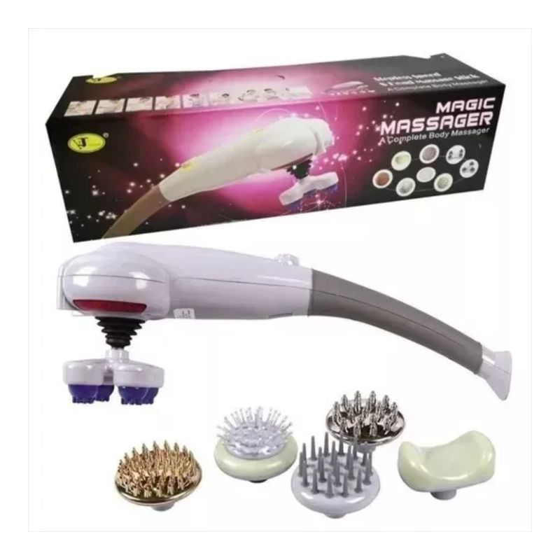 GENERICO - Masajeador Relajador Magic Massager 7 En 1 + Puntas Color Gris 110V