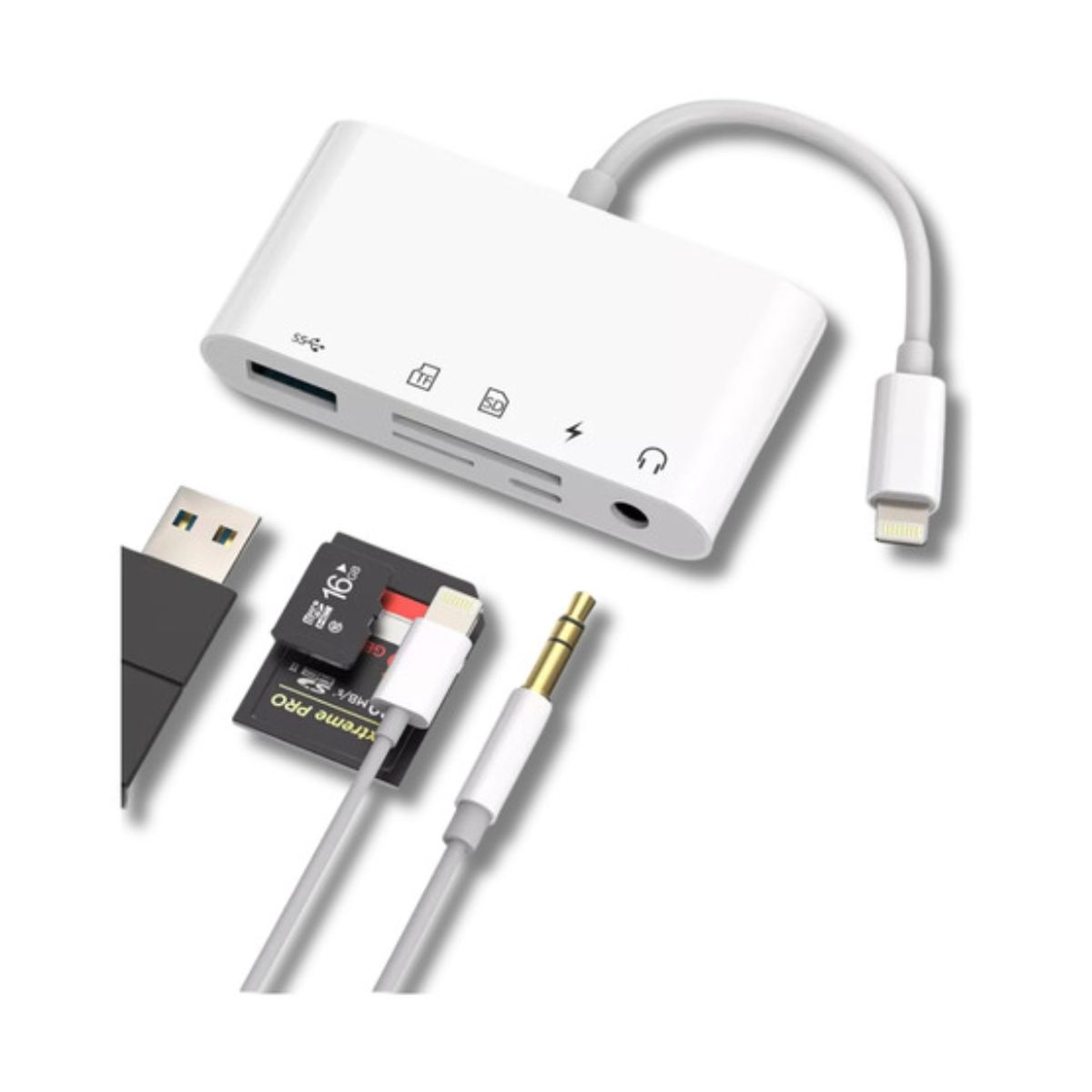 GENERICO - Adaptador Lightning Iphone 4 En 1 : Sd-Tf-Usb-Carga C Ipad