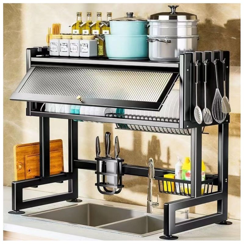 GENERICO - Organizador Y Escurridor Platos Loza Con Tapa Color Negro 85 Cms