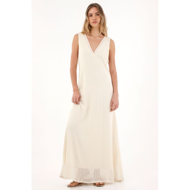 TOPMARK - Vestido largo manga sisa crudo para mujer