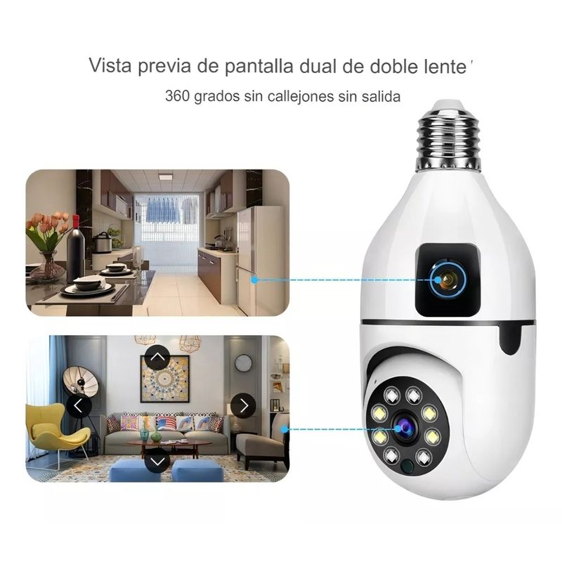 GENERICO - Cámara de seguridad Bombillo Robot Doble Cámara Wifi