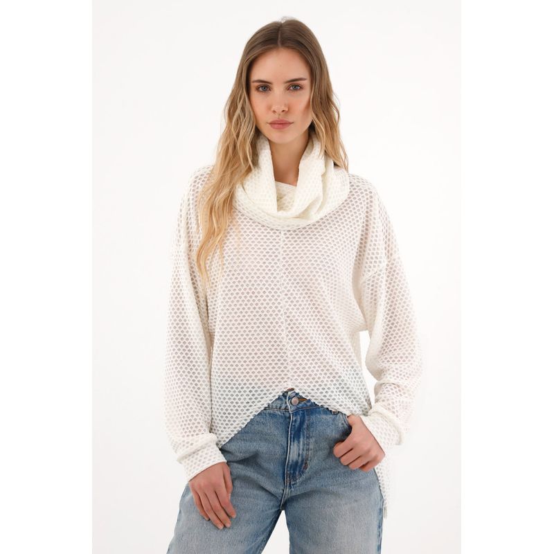 TOPMARK - Buzo cuello tortuga efecto tejido crudo para mujer
