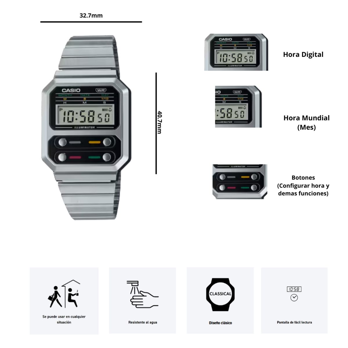 CASIO - Reloj Casio A100WE-1A Diseño Vintage