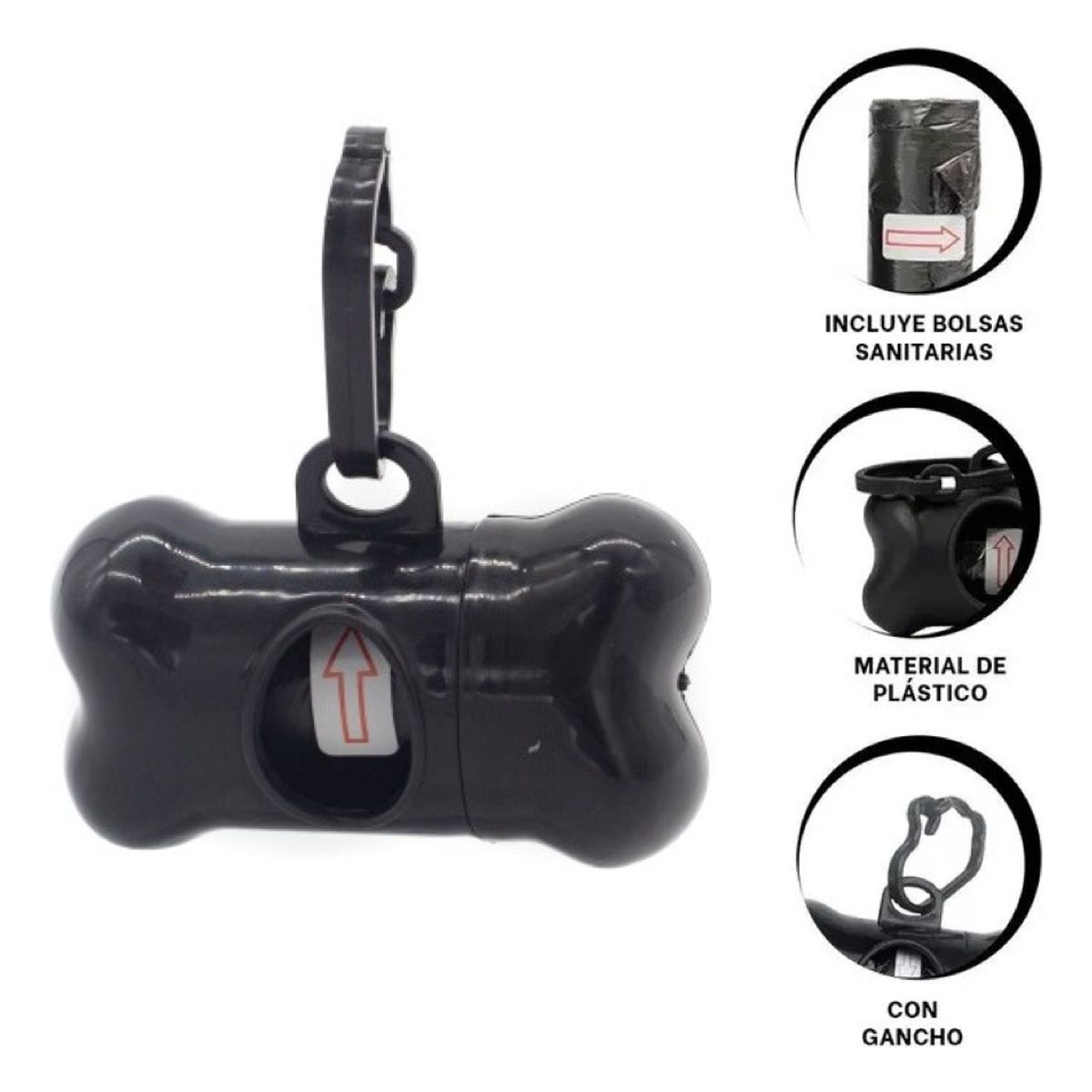 GENERICO - Porta Bolsa Huesito Para Mascotas + Bolsa - NEGRO