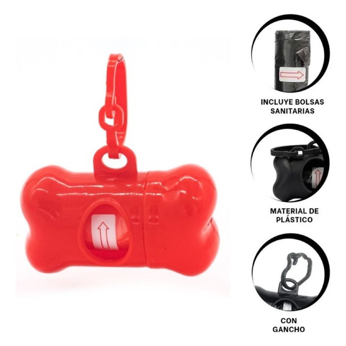 GENERICO - Porta Bolsa Huesito Para Mascotas + Bolsa - ROJO