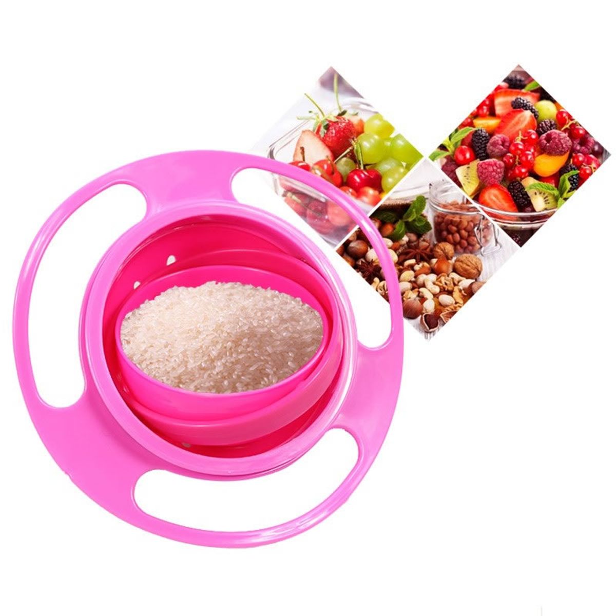 GENERICO - Plato Gyro Bowl Antiderrame 360 Niños Bebe Giratoria Rosado