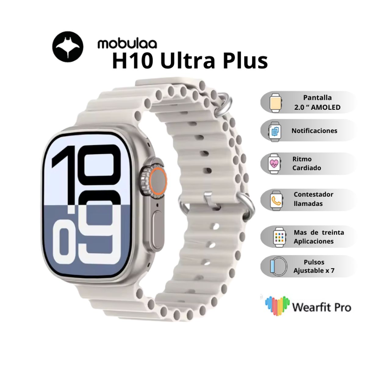 MOBULA - Reloj Inteligente H10 Ultra Plus Pantalla AMOLED - Gris