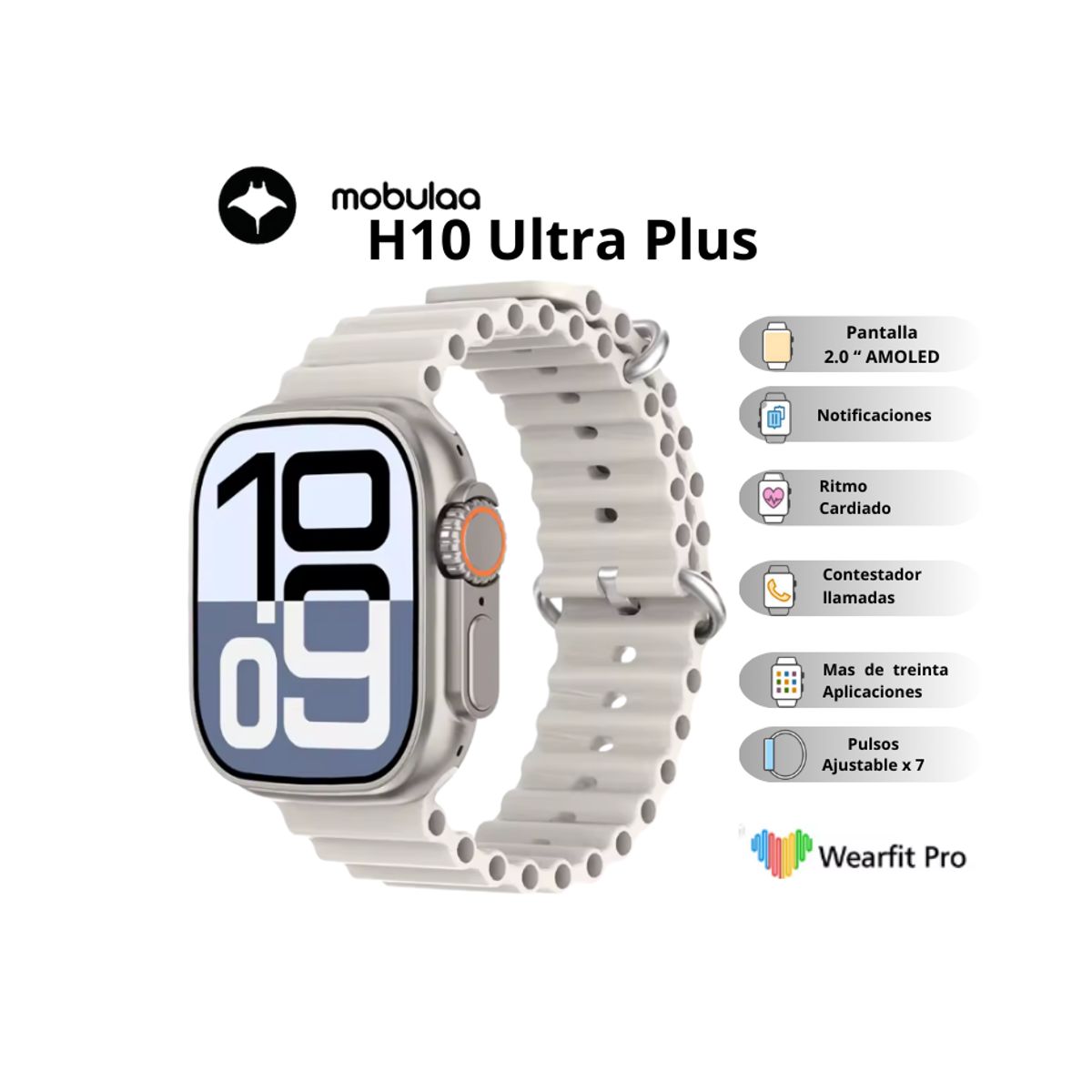 MOBULA - Reloj Inteligente H10 Ultra Plus Pantalla AMOLED - Gris
