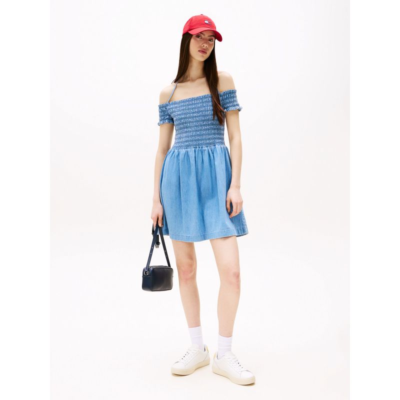 TOMMY HILFIGER - Vestido azul de corte evasé en chambray Tommy Jeans