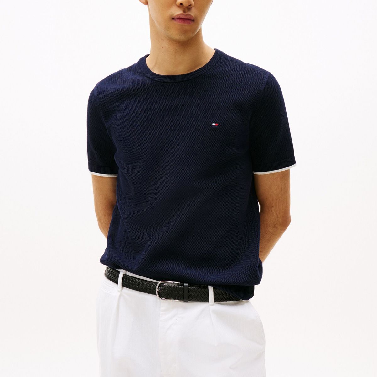 TOMMY HILFIGER - Camiseta azul de cuello redondo con logo Tommy Hilfiger