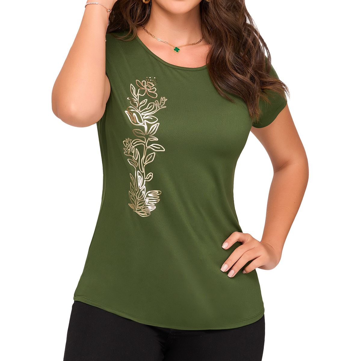 CROYDON - Camiseta Margarita Verde Militar Croydon para Mujer