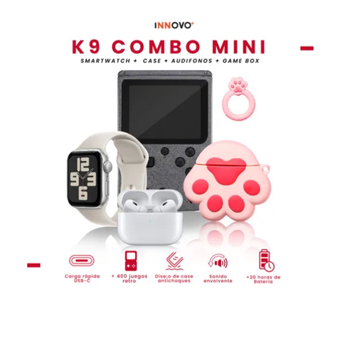 INNOVA - SmartWatch Deportivo Serie 8 Plus Con Audifonos Case Y Videojuegos