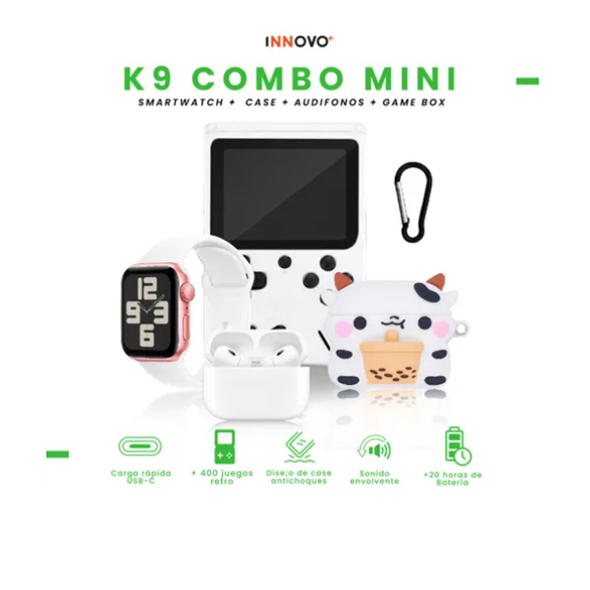 INNOVA - Smart Watch Deportivo Serie 8 Plus Con Audifonos Case Y Videojuegos K9