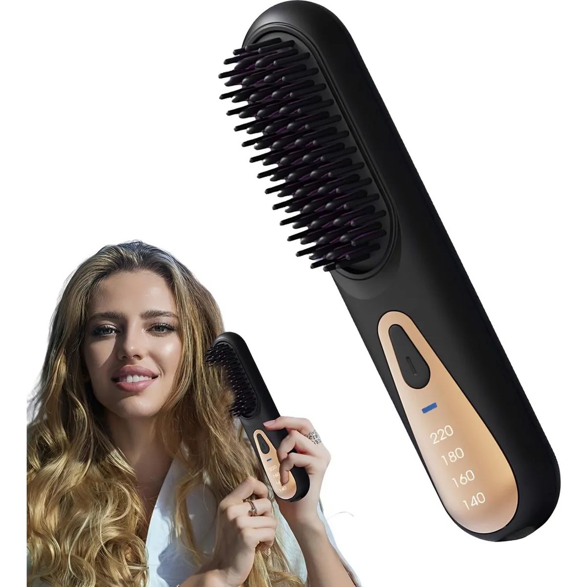 MILOPTS - Cepillo Alisador Peine Plancha De Pelo Portátil Eléctrico NEGRO